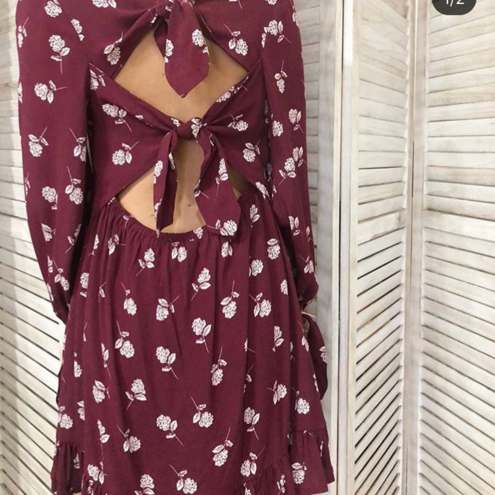 Burgundy open back with tie dress